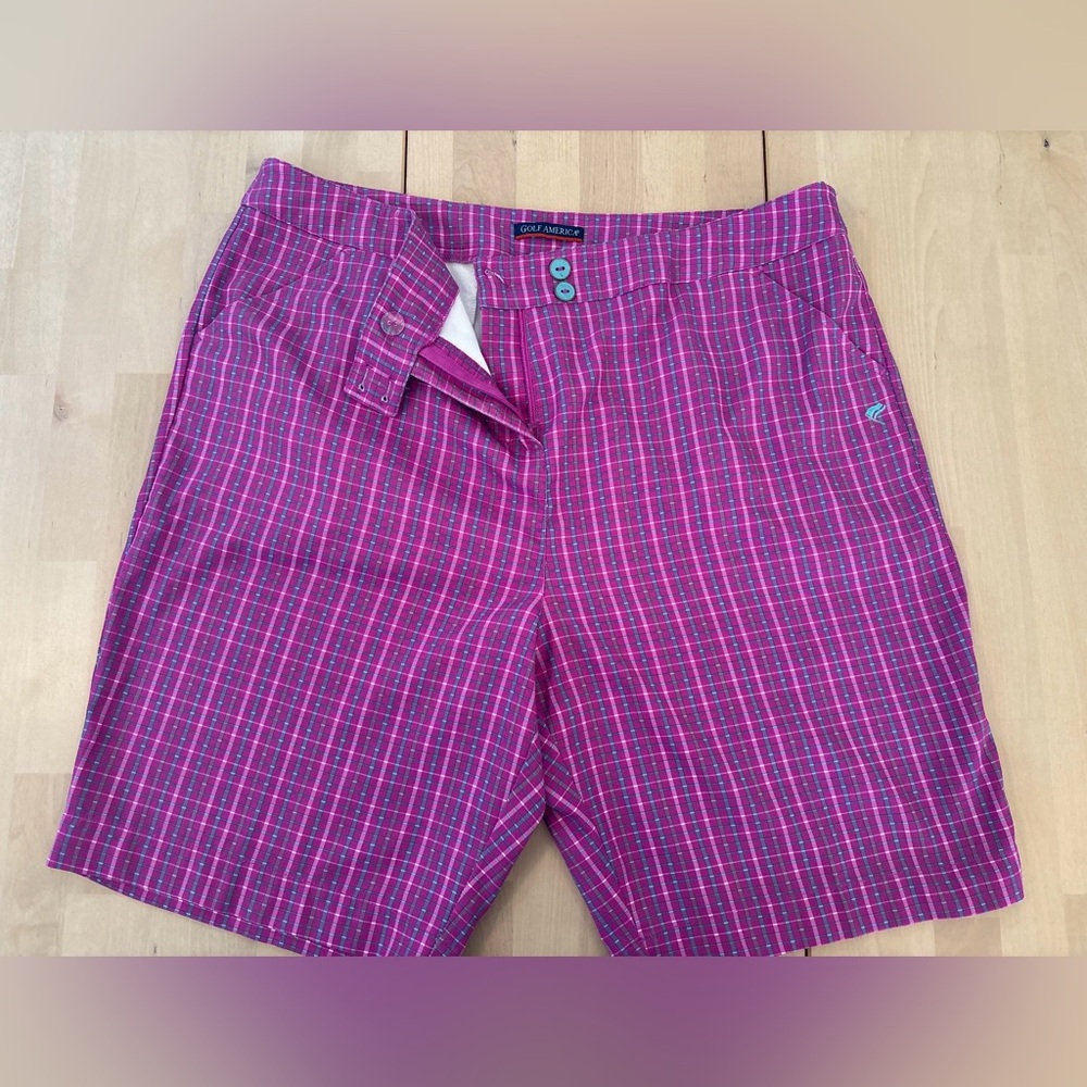 Women's Pink Plaid size 14 Golf Shorts by Golf America.